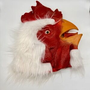 Rooster Mask Funny Adult Halloween Costume Prop Red White Fur